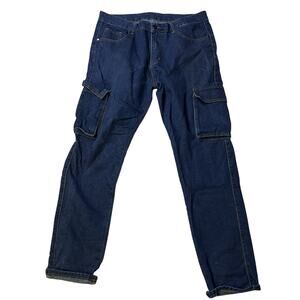 Unbranded Men’s 34 Utility Denim Blue Cargo Jeans Multi Pocket